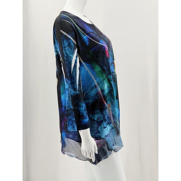 Jess & Jane Top Womens Large Blue Abstract Tunic Sheer Boho Art Stretch Colorful - Picture 3 of 10